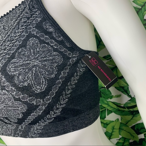 NWT! No Boundaries Women's Bra Size L Seamless Black Floral High Neck Bralette - Picture 2 of 9